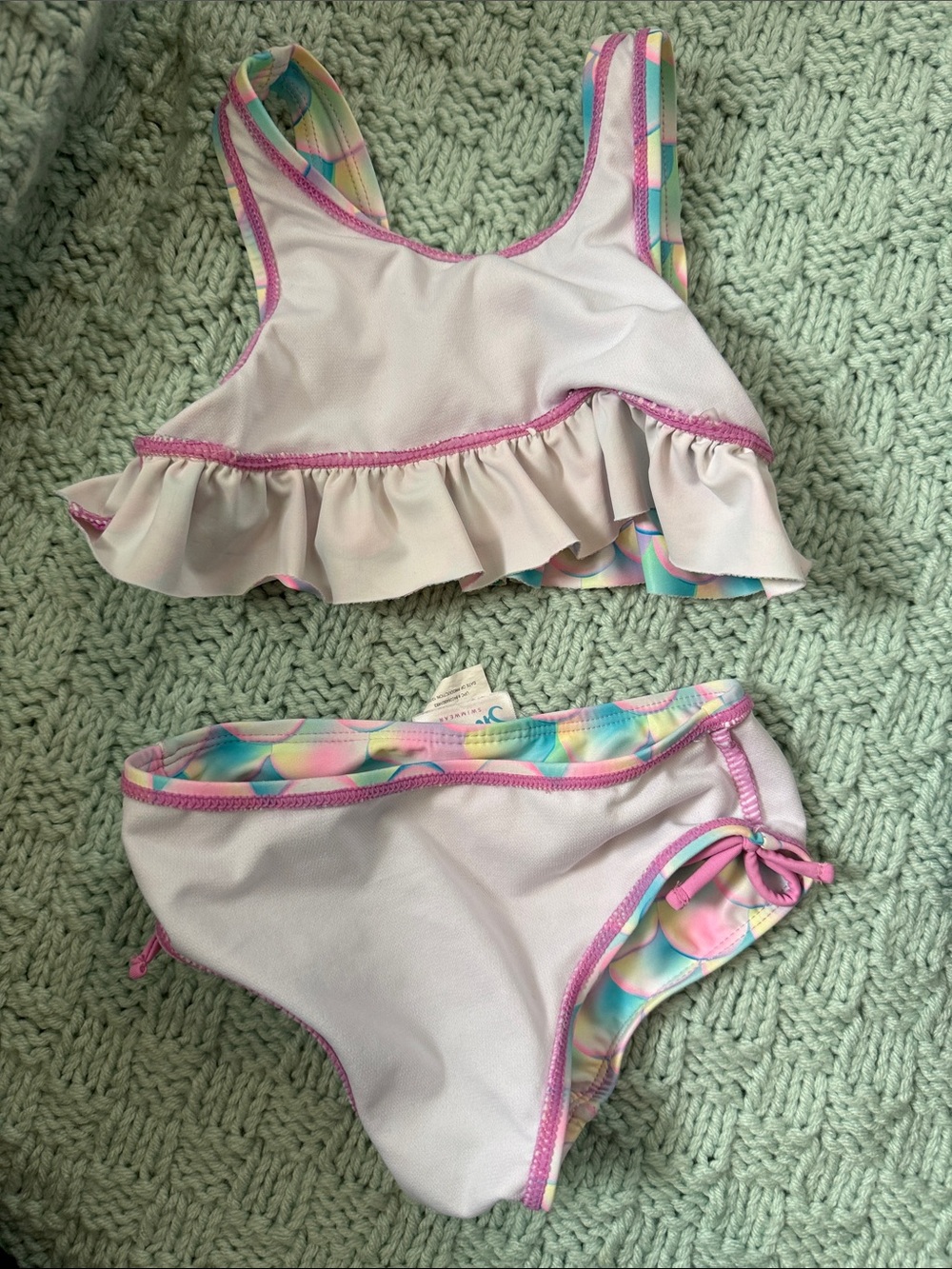 Girls' Mermaid Scale Ruffle Two-Piece Swim Set - Pink Multicolor from Shelloha - Picture 7 of 7